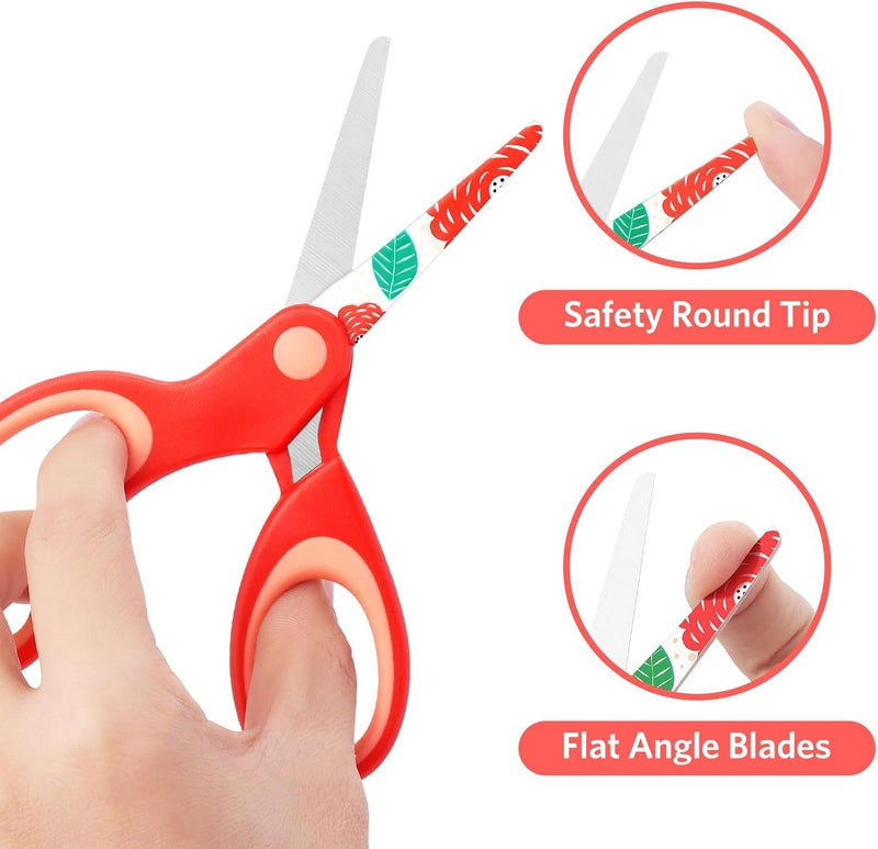 Asdirne Left Kids Scissors, Safety Children Scissors with Blunt Tip, Blades with Pattern, Great for Home and School, Assorted Color, 13.5cm, 3 Pack - Image 3